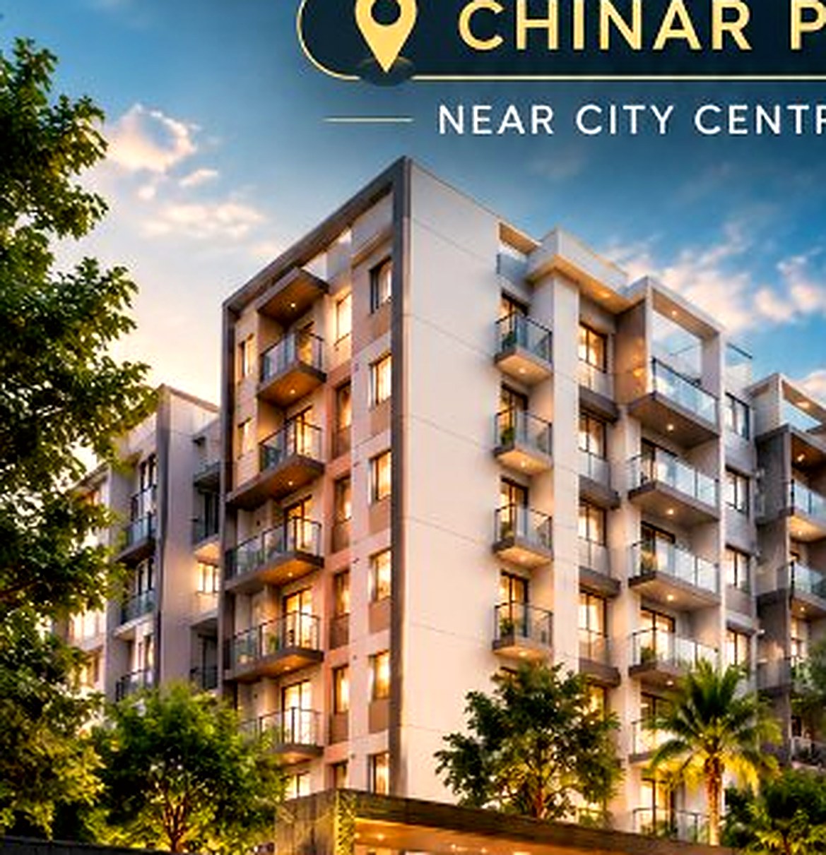 Chinar Park residential building at dusk